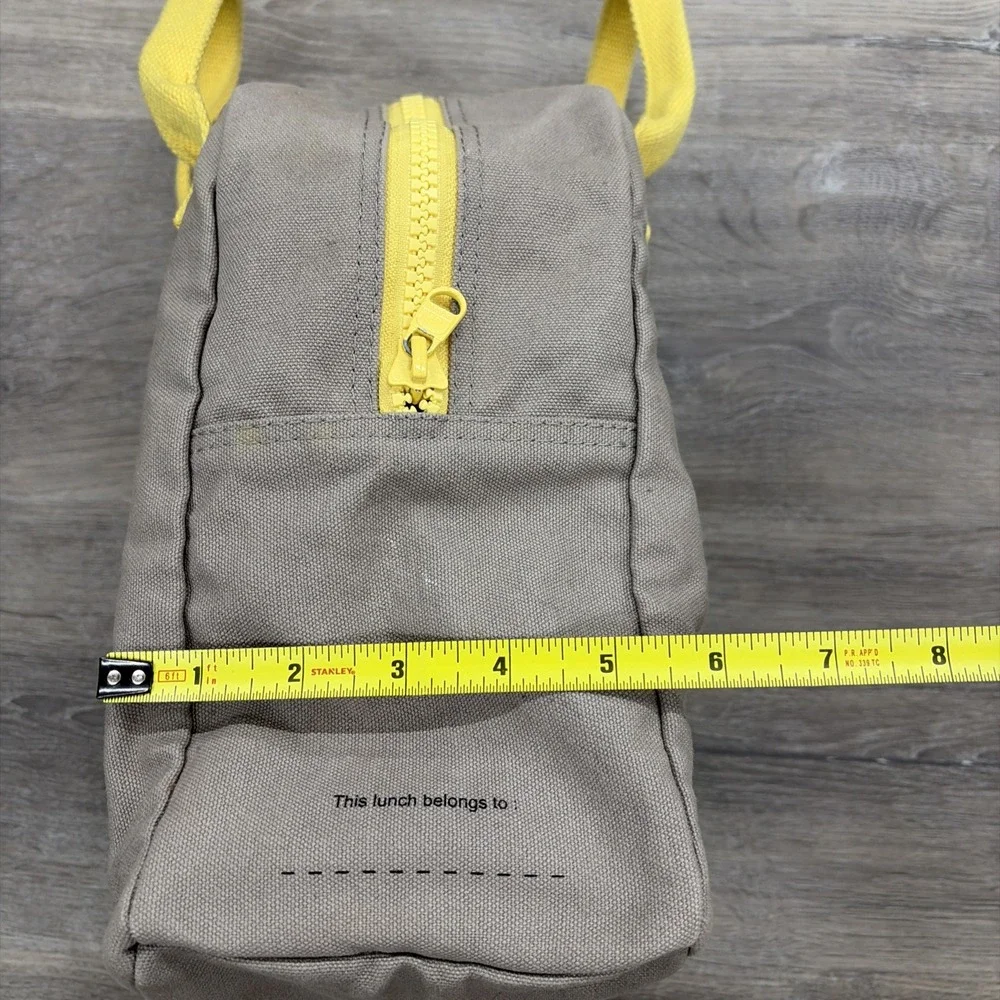 Fluf Zipper Work School Lunch Bag Grey Canvas Yellow Interior Pack Organic